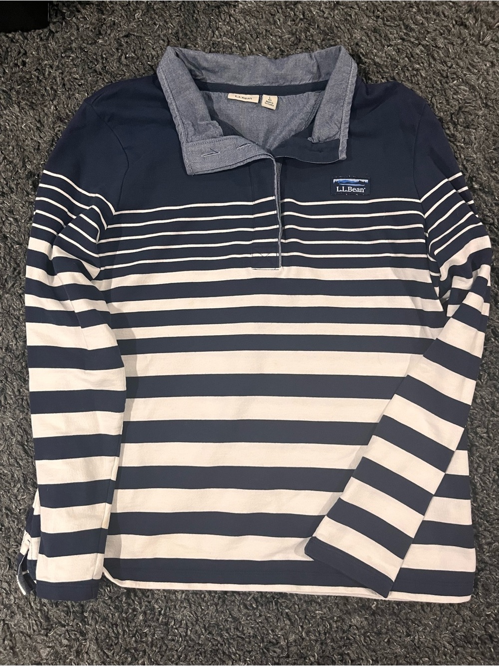 L.L. Bean Navy and White Striped Rugby Pullover Polo Large Women’s